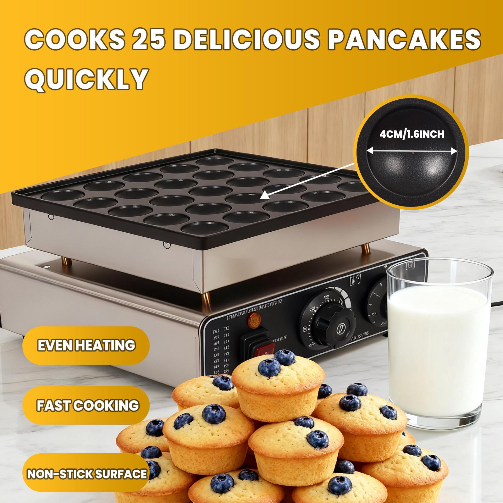 25 Hole Dorayaki Maker,Muffin Waffle Maker With Adjustable Temp Control,900W Fast Heating For Commercial Use,Mini Pancake Maker For Night Market Or Food Truck,Silver Stainless Steel