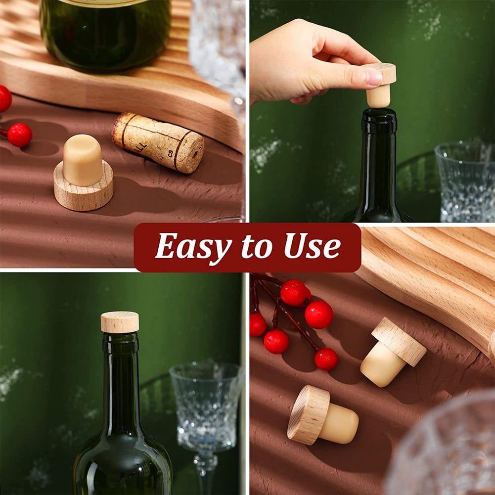 24 Pieces Cork Plugs Cork Stoppers Tasting Corks T-Shape Wine Corks with Black Plastic Top Wooden Wine Bottle Stopper Bottle Plugs Replacement Corks for Wine Beer Bottle DIY Craft Glass Bottles 