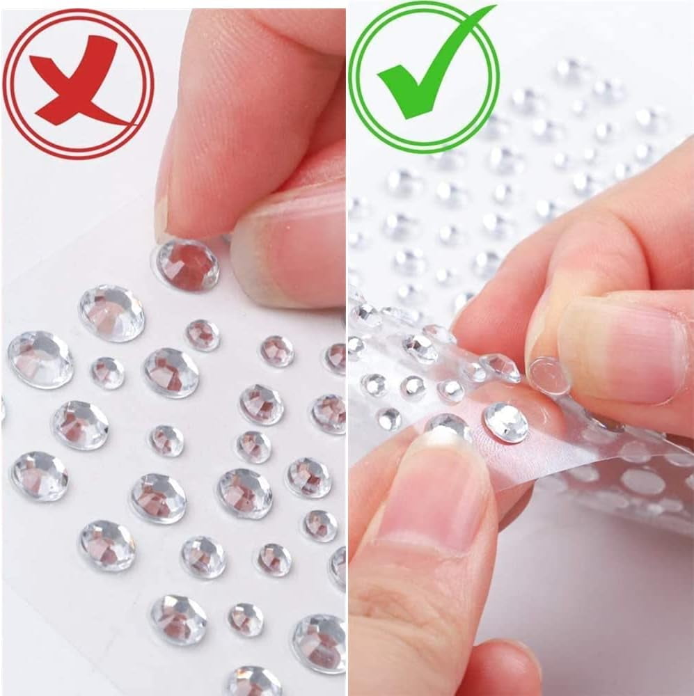 6 Sheets 2100 Pcs Clear Rhinestones Stickers Self Adhesive Bling Gems Jewels Stickers, Stick on Rhinestone Strips for DIY Craft&Art Project,Decorate Face Body,Home Decoration (3-6mm)
