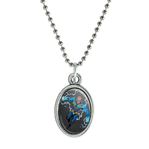 Justice League Black Lightning Character Antiqued Oval Charm Pendant with Chain