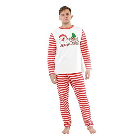 

COUTEXYI Matching Family Christmas Pajamas Set Classic Santa Stripes Printing Long Sleeve Top + Elastic Waist Pants Set