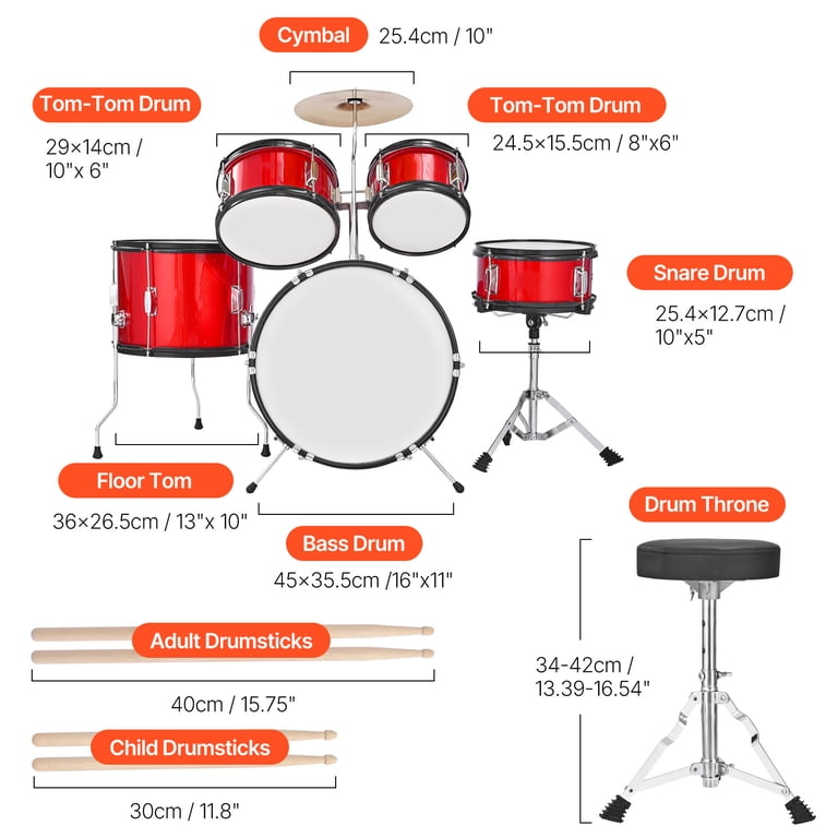 KFFKFF 5-Piece Junior Drum Kit, Red, Ages 6-13 photo 7