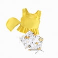 thumbnail image 4 of CAUYDY Kid Girls Swimsuit 3Pcs Sets 1 x Baby Girl Bikini Swimsuit + 1 x Bikini Bottoms + 1 x Hat Toddler Girl Swimsuit Sets 2T 3T 4T 5T Girls Summer Swimwear(P05-Yellow,4-5 Years), 4 of 4