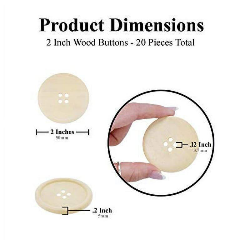 Wooden Buttons - Round Wood Buttons for Crafts Sewing Sweater by Mandala Crafts, Natural Color Bulk 20 Pcs 50mm 2 inch Button with 4 Holes