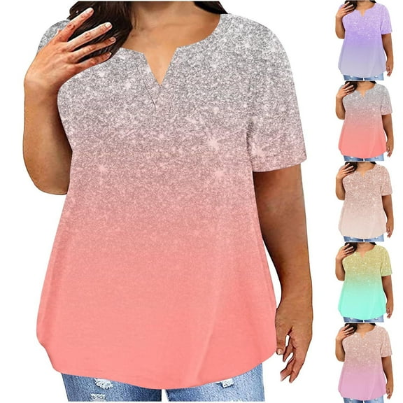 USSUMA Womens Clothes Womens Tank Tops Round Neck Short Sleeve Plus Size Tops for Women Prints Loose Fit Casual T-Shirt Lightweight Blouse Street Beige Polyester Up to 45% off L