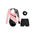 thumbnail image 2 of iiniim Kids Girls Gymnastic Leotard Athletic Bodysuit Dance Unitard with Tumbling Shorts Scrunchies Set Pink&Black 16, 2 of 7