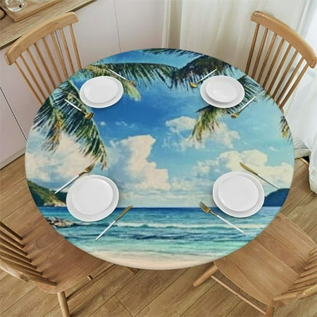 

Sheronv Palm Trees Round Tablecloth Stain-Resistant Washable 100% Polyester Table Cloth for Home Kitchen Parties Holiday Dinner 31 -35