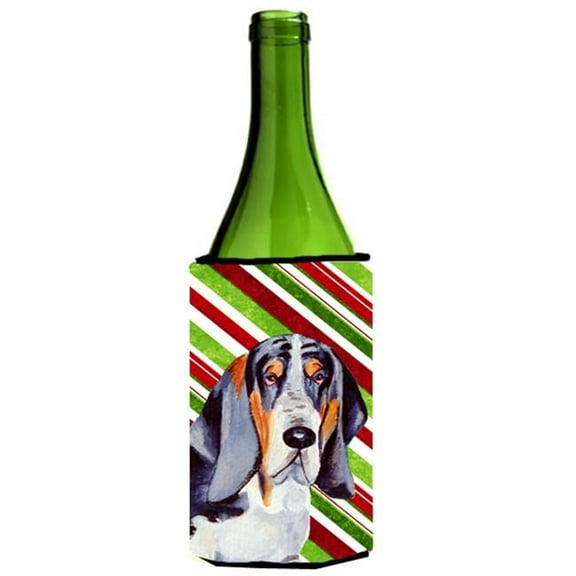 Basset Hound Candy Cane Holiday Christmas Wine bottle sleeve Hugger - 24 oz.