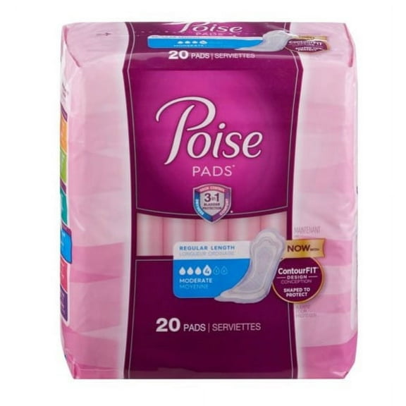Poise Bladder Pad, 10.9 Inch Length, Moderate Absorbency, Female--Pack of 20
