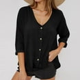 thumbnail image 6 of Inglocry Women's Linen Button Down T Shirts 3/4 Sleeve V Neck Tops Casual Summer Ladies Tees Roll Up Cotton Linen Shirt Black M, 6 of 6