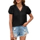 thumbnail image 1 of Blusa de manga corta abombada Jacquard Color liso Blusa con volantes de encaje Camisa para mujer Señora Verano Negro L, 1 of 6