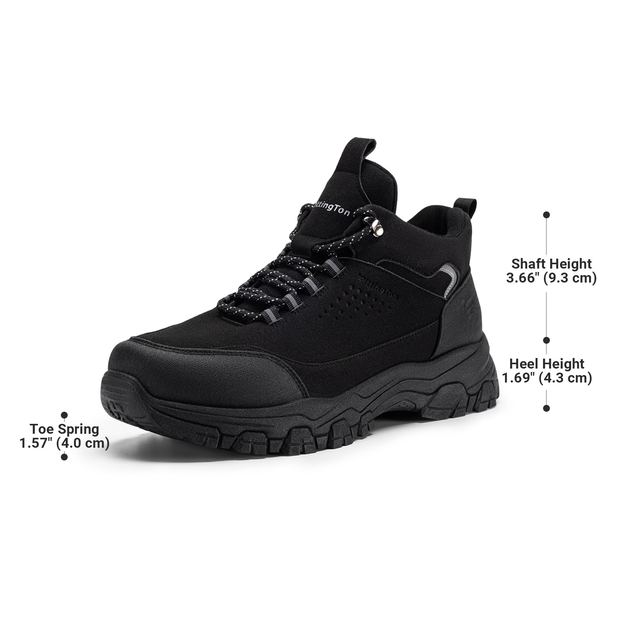 Fittington Men's Walking Hiking Shoes Outdoor Trekking Athletic shoes Arch Support | Reflective Safety Feature | Jet Black