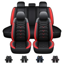 WILLJOY Car Seat Covers Fit for Ford Fusion, 5-Seat PU Leather Cushion Protector, Full Set Front Back Seat Cover for Bronco Sport Focus Mondeo Taurus Black Red