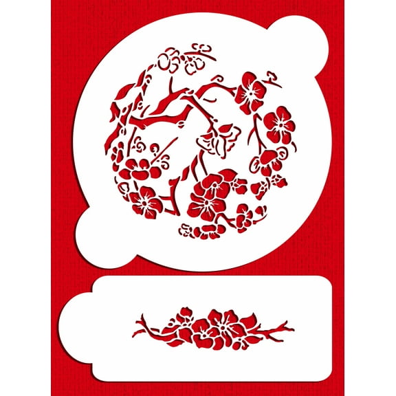 Designer Stencils C313 Japanese Dogwood Set Cake Stencils, Beige/semi-transparent
