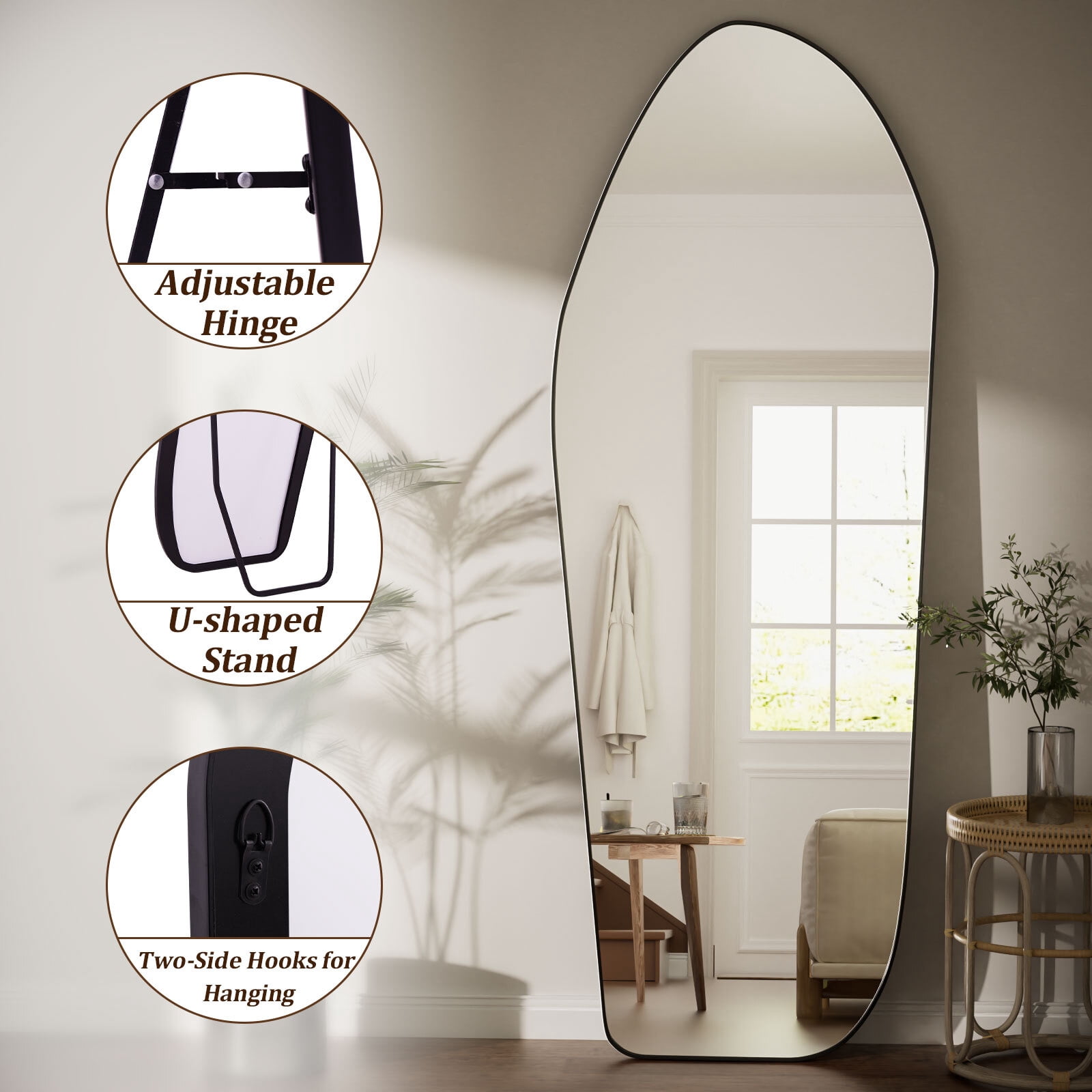 Mirstory 67"x24" Irregular Floor Mirror Decorative Full Length Mirror, Black