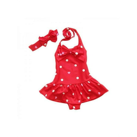 

Baby and Toddler Girls One-Piece Swimsuit with Built-in Reusable Absorbent Diaper Girls One Piece Swimsuit with Free Headband