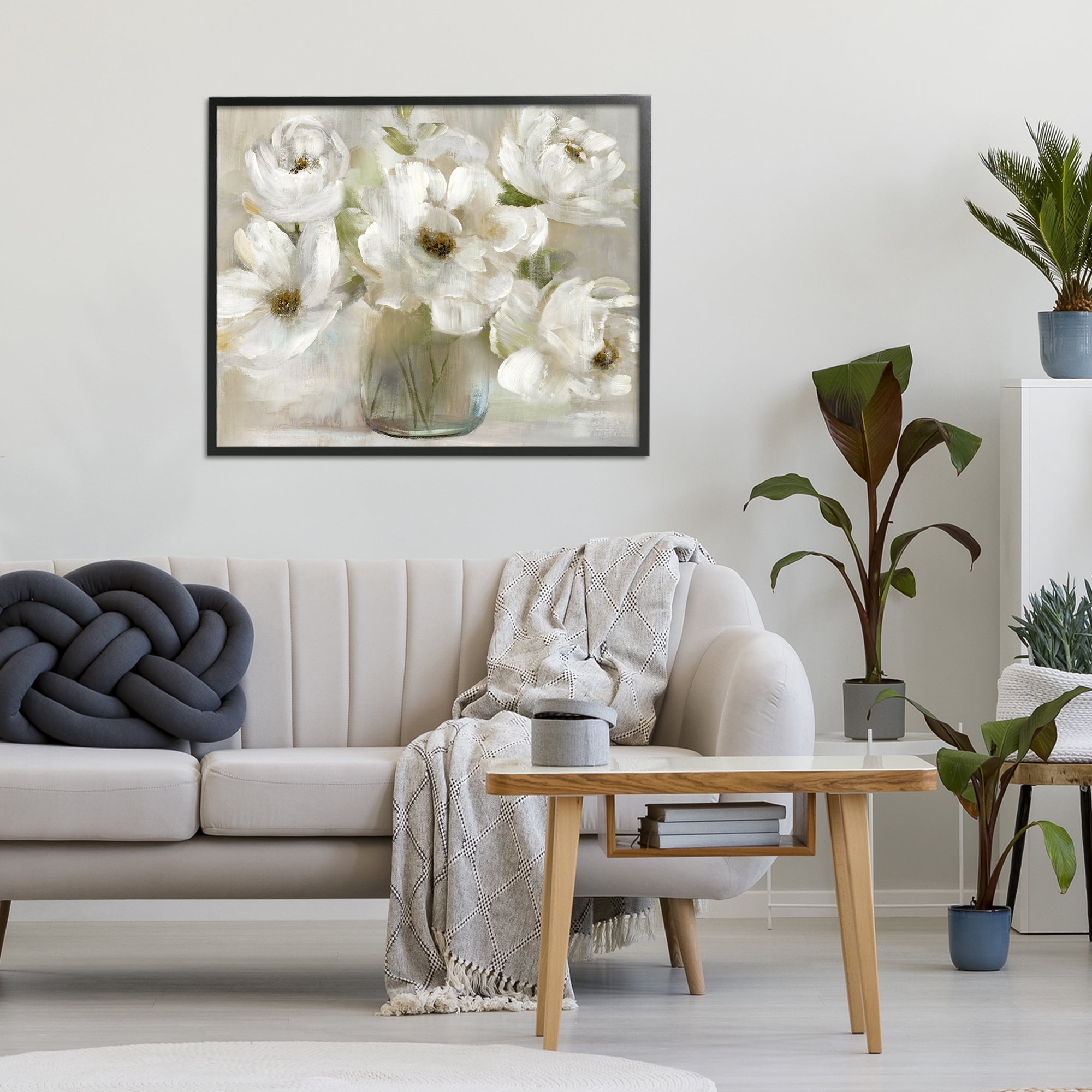 Stupell Industries Gentle White Petals in Vase Black Framed Giclee Art, design by Nan