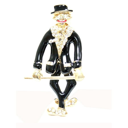 Tap Dancing Clown Brooch Pin with Rhinestones
