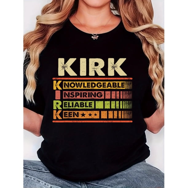 Playera Deportiva Manga Corta Mujer Dry-FitWomen'S T-Shirt, "Kirk" Print, Retro Minimalist Fashion, Crew Neck, Casual Comfort, Sports Short Sleeve T-ShirtFather's Day, Mother's Day, New Year, Spring