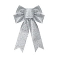 thumbnail image 2 of Christmas Tree Topper Bow Silver Glitter Christmas Bows Sparkly Stars Wreath Bow 13’’x9’’ Ribbon Bow for Wreaths Home Front Door Outdoor Xmas New Years Party, 2 of 9