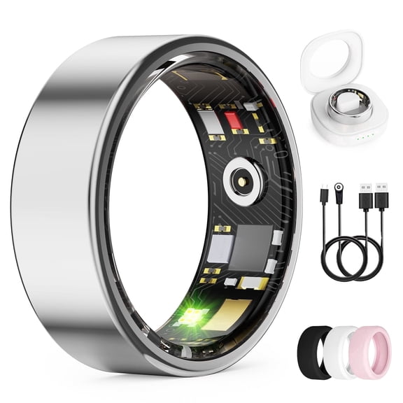 WEPMOUS Smart Ring for Men & Women, Fitness & Sports Ring with App for Android & iOS, IP68 Waterproof Wearable Smart Ring , 10 Activity Modes , Silver Size 7