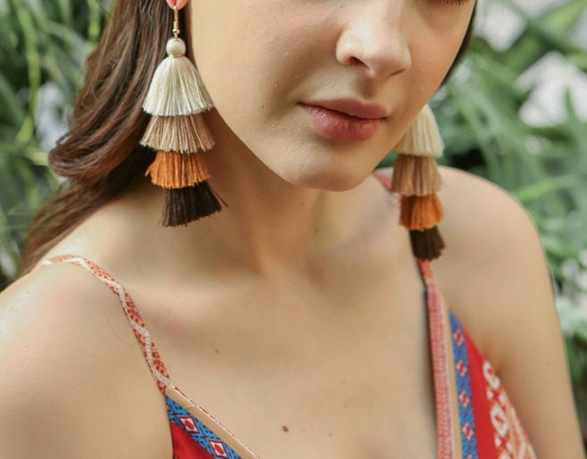 Spiral White Tassel Earrings with Waxed Cotton Strings