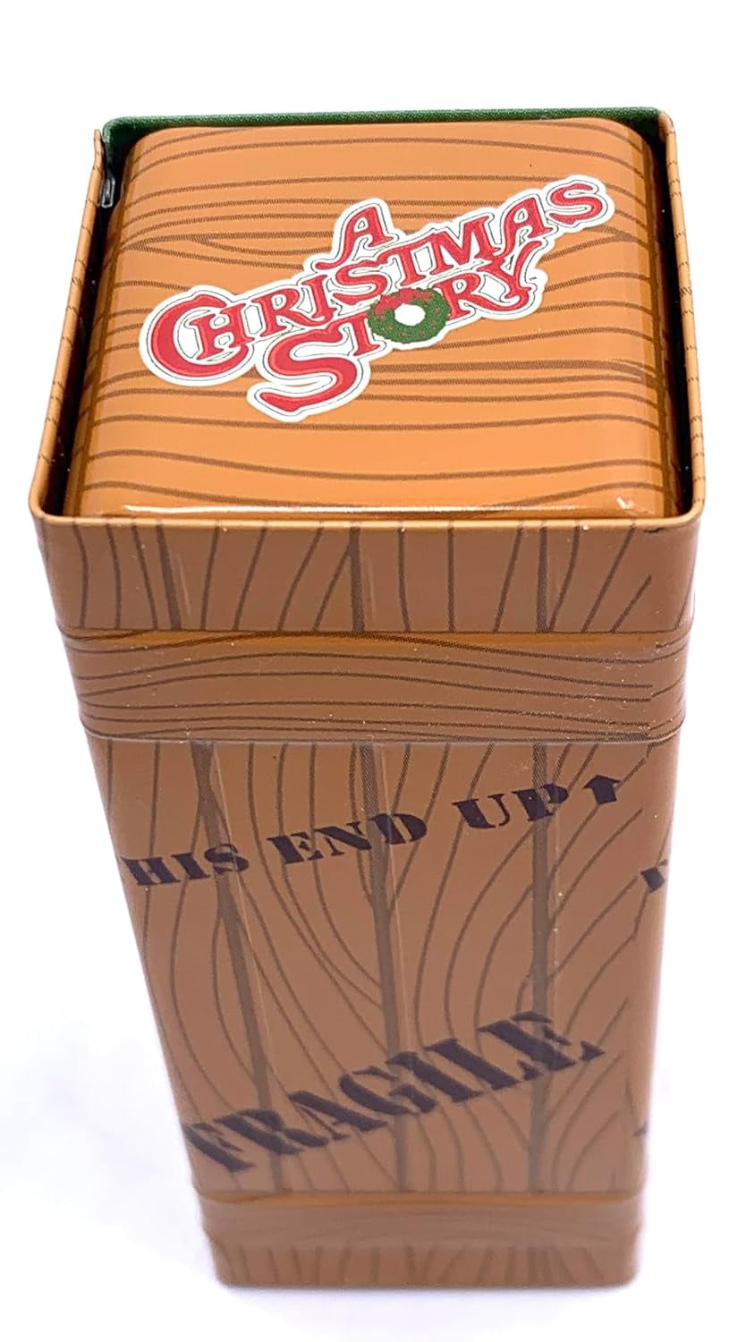 Boston America A Christmas Story FRA-GEE-LAY Wood Crate, Orange Sour Candy, Collectible Slider Tin Shaped filled with Leg Lamp Shaped Candies, 1.5 Ounce Tin