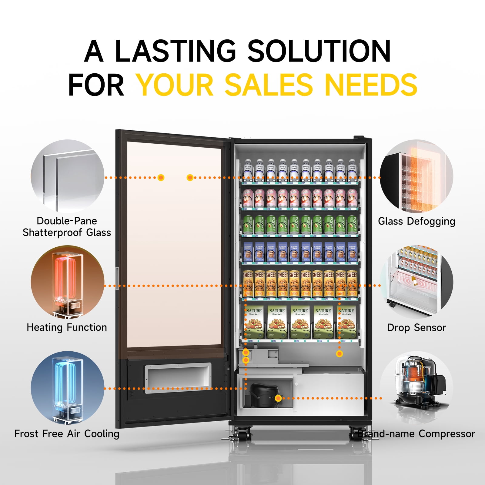 60-Slot Commercial Vending Machine for Sale, Refrigerated Vending Machine Snacks and Drinks Combo with Credit Card & NFC Payment, Vending Machine for Home, Offices and Gyms, Vending Machines Cheap