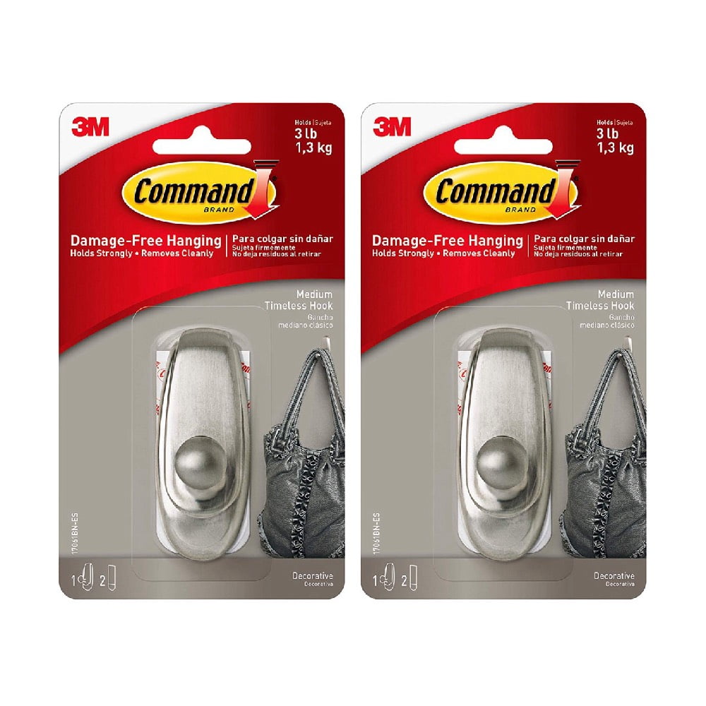 3M Command 17061BN Medium Timeless Hook Decorative Hook Holds 3 Pounds