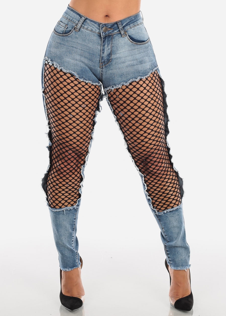 ripped skinny jeans with fishnet