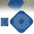 thumbnail image 2 of Shower Drain Cover, Square Flat Silicone Hair Catcher for Bathroom and Kitchen, Filter Strainer Stopper, Anti-Clog Drain Protector with Suction Cups Blue, 2 of 9