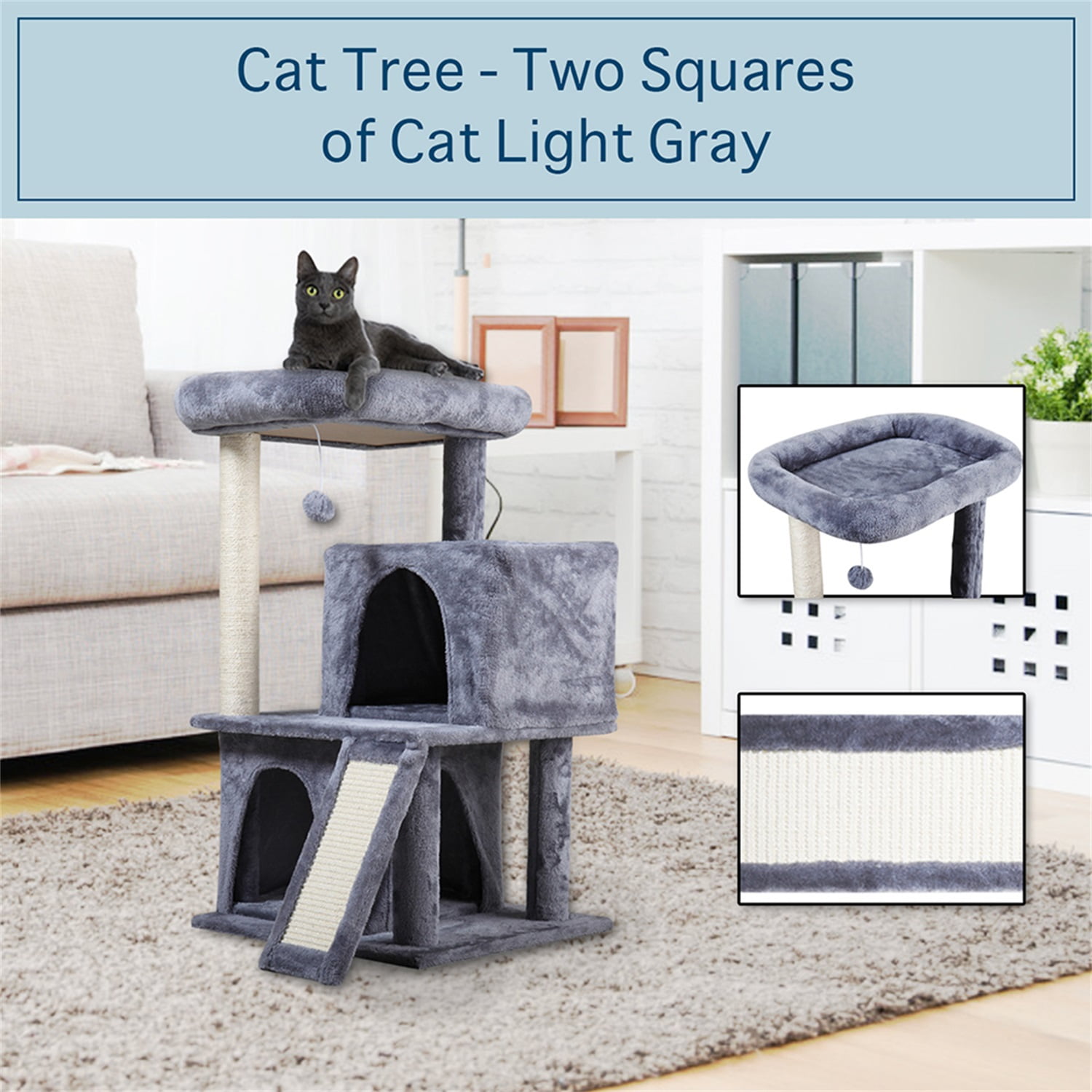 Pefilos Cat Condo for Multiple Cats, Multi-Level Cat Tree for Big Cats Cat Tower Furniture with Sisal-Covered Scratching Posts, Cat Tower for Indoor Cats, Gray Pefilos Cat Condo for Multiple Cats, Multi-Level Cat Tree for Big Cats Cat Tower Furniture with Sisal-Covered Scratching Posts, Cat Tower for Indoor Cats, Gray