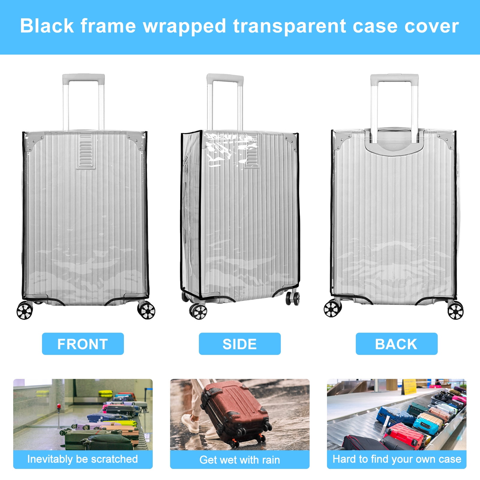 FUYGRCJ 3PCS Luggage Covers, 3 Sizes Clear Luggage Protector Cover, 20+24+28 inch Reusable Suitcase Dust Cover, Waterproof PVC Suitcase Cover Dustproof for Luggage Travelling