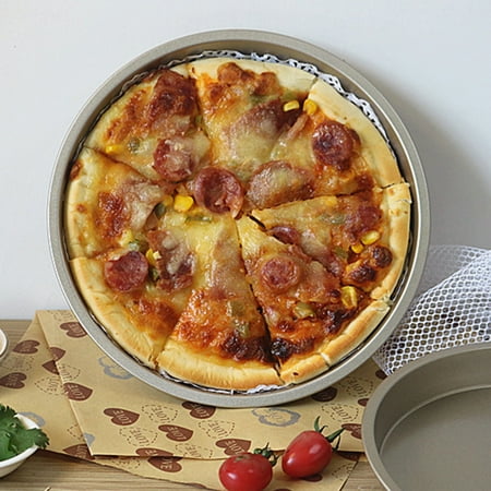 

Round Non-stick Carbon Steel Pizza Crisper Pan Tray Home Restaurant Bakeware Black pinshui