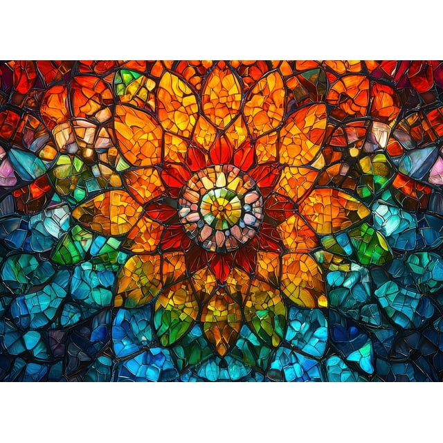 Puzle Edreded de vitrales con forma de flor de la vida, 1000 piezas