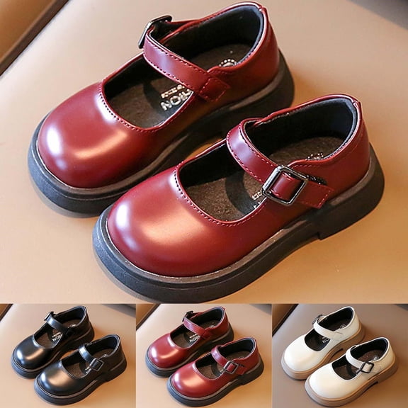 CAIXIA Wide Toe Box Toddler Mary Jane Dress Shoes Girls Ballet Flats for Party School Uniform with Hook and Loops