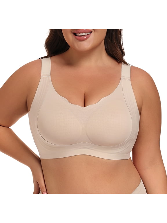 Women's Wireless Jelly Bra,Plus Size Full Coverage Supportive T-Shirt Bra,Seamless No Underwire with W-Shaped Support and Natural Lift