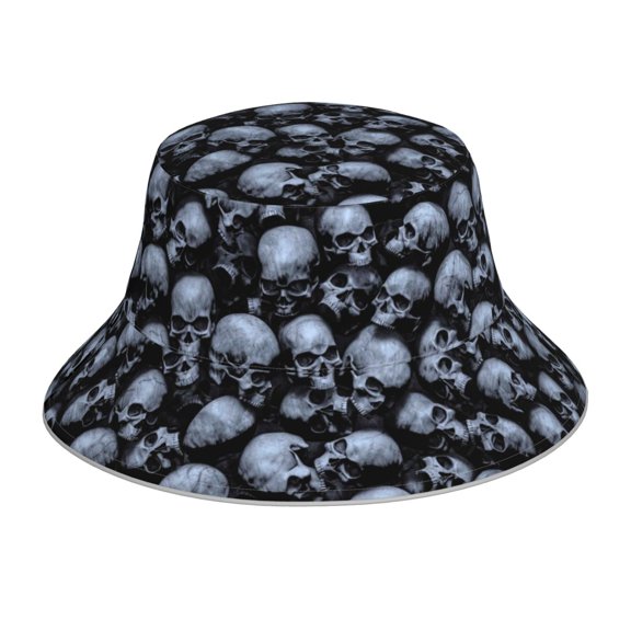 Vsdgher Gothic Skull Print Bucket Hat for Men&Women Bucket Hat Reversible Summer Double-Side-Wear Travel Gardening, Beach, Camping, Hiking, Fishing Cap