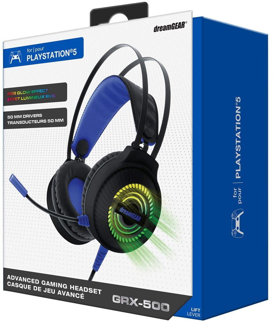 Xbox Accessory: Wired Headset - DreamGear GRX-500 Game Headset RGB LED - Black: Compatible with PC, Switch, PS5, Xbox X|S & Blue
