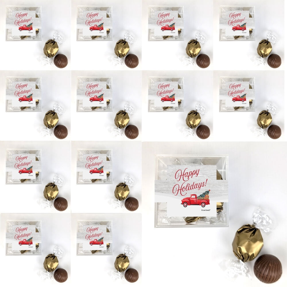 24 Pack Happy Holidays Candy Cube Filled With Milk Chocolate Dubai Truffles - Red Truck