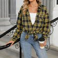 thumbnail image 3 of Jinhomg Fashion Plaid Shirt Jacket for Women Dressy Casual Long Sleeve Button Down Coat Loose Comfy Lapel Collared Shacket Jacket YellowXXXL, 3 of 7