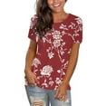 thumbnail image 4 of Fznquz Tops for Women Short Sleeve Summer Floral T Shirts Casual Crewneck Red Comfy Womens Blouse, 4 of 6