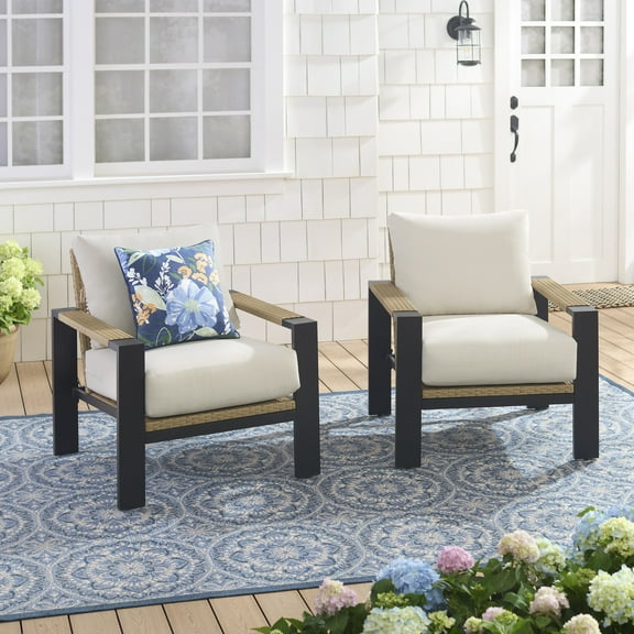 Better Homes & Gardens Ventura 2-Piece Outdoor Wicker Chat Chair, Beige