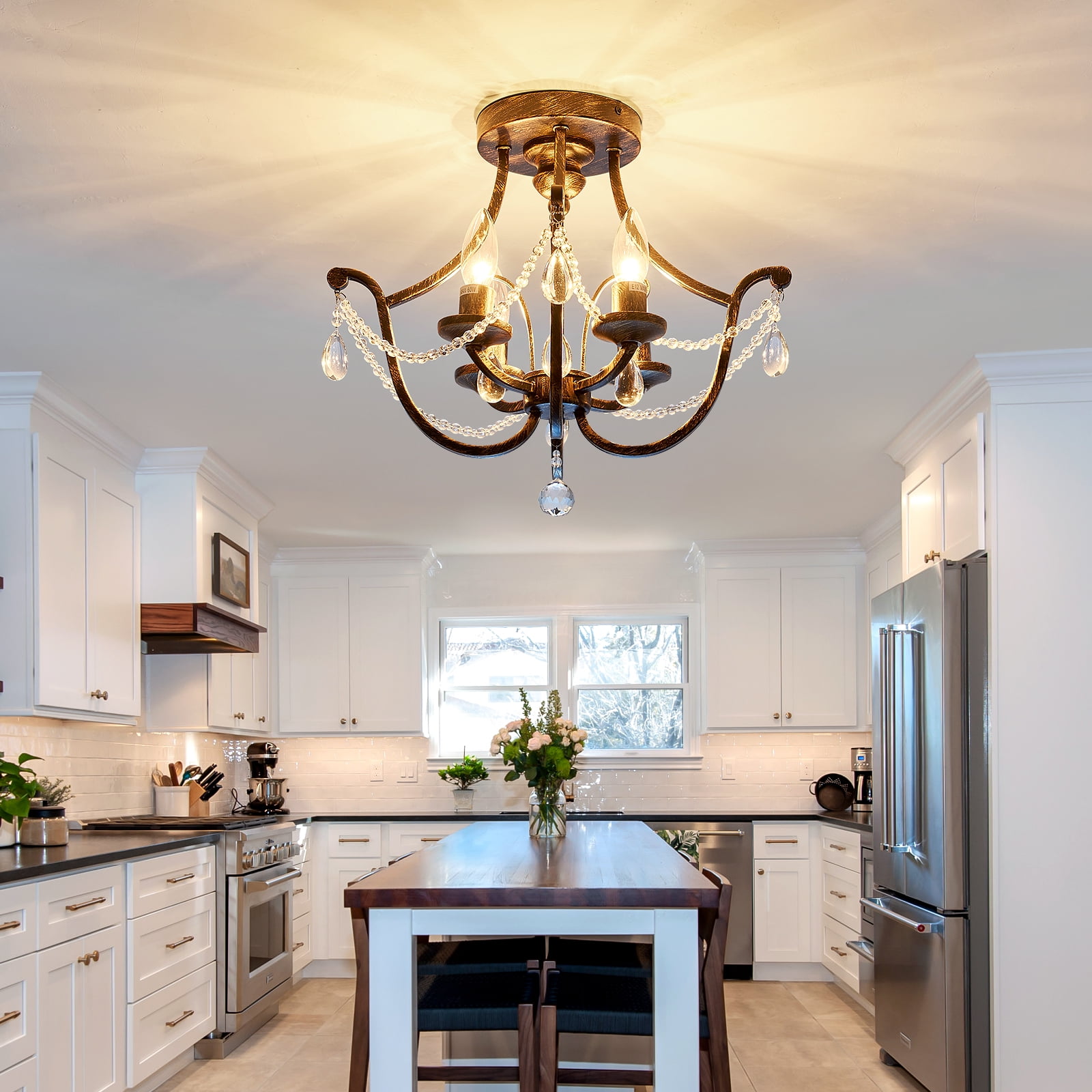 YYJLX Modern Semi Flush Mount Chandelier 4-Light Small YYJLX Modern Semi Flush Mount Chandelier 4-Light Small