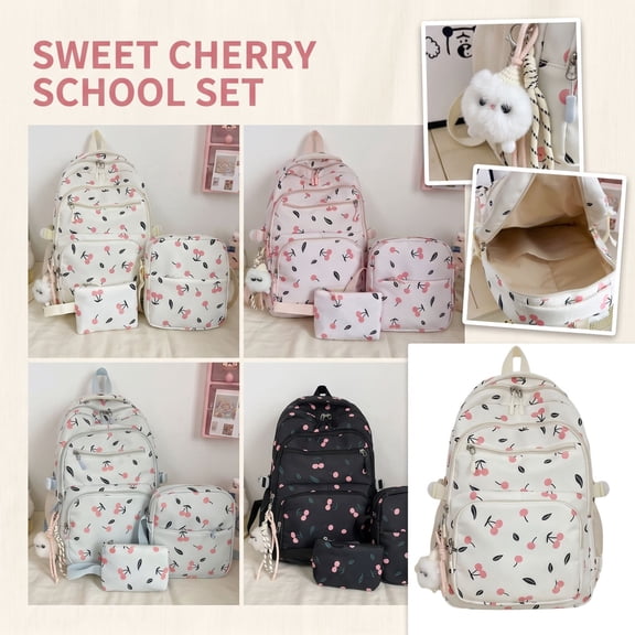 Resicozy Grils Backpack 2026 Cute Cherry Printed Aesthetic Backpack Casual Fashion Daypack for Travel White
