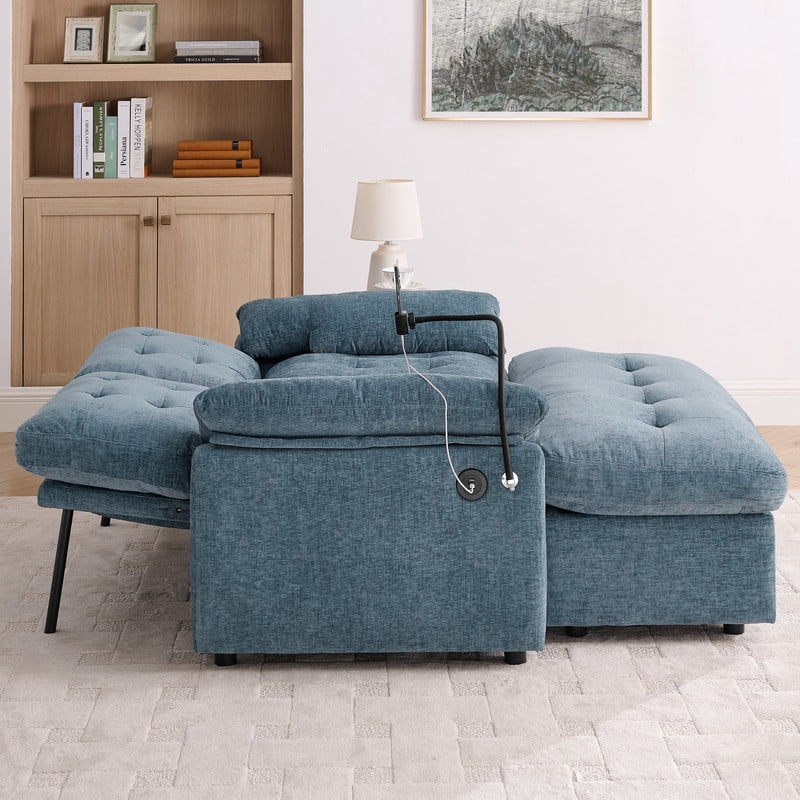Double Sofa Recliner with Storage Ottoman, Manual Adjustable Reclining Loveseat with USB Charging Port, Phone Stand, and Soft Padded Armrests for Living Room, Apartment, and Home Theater