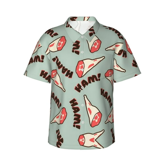 Ham Hawaiian Shirts For Men, Summer Short-Sleeve Relaxed-Fit Button-Down Shirts Small