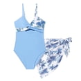 thumbnail image 5 of Girls One Piece Swimsuit - Tropical Twist Cross Back Bathing Suit with Attached Cover Up Skirt for Kids Youth Ages 7-16 Summer Beach Wear(Sky Blue/8), 5 of 6