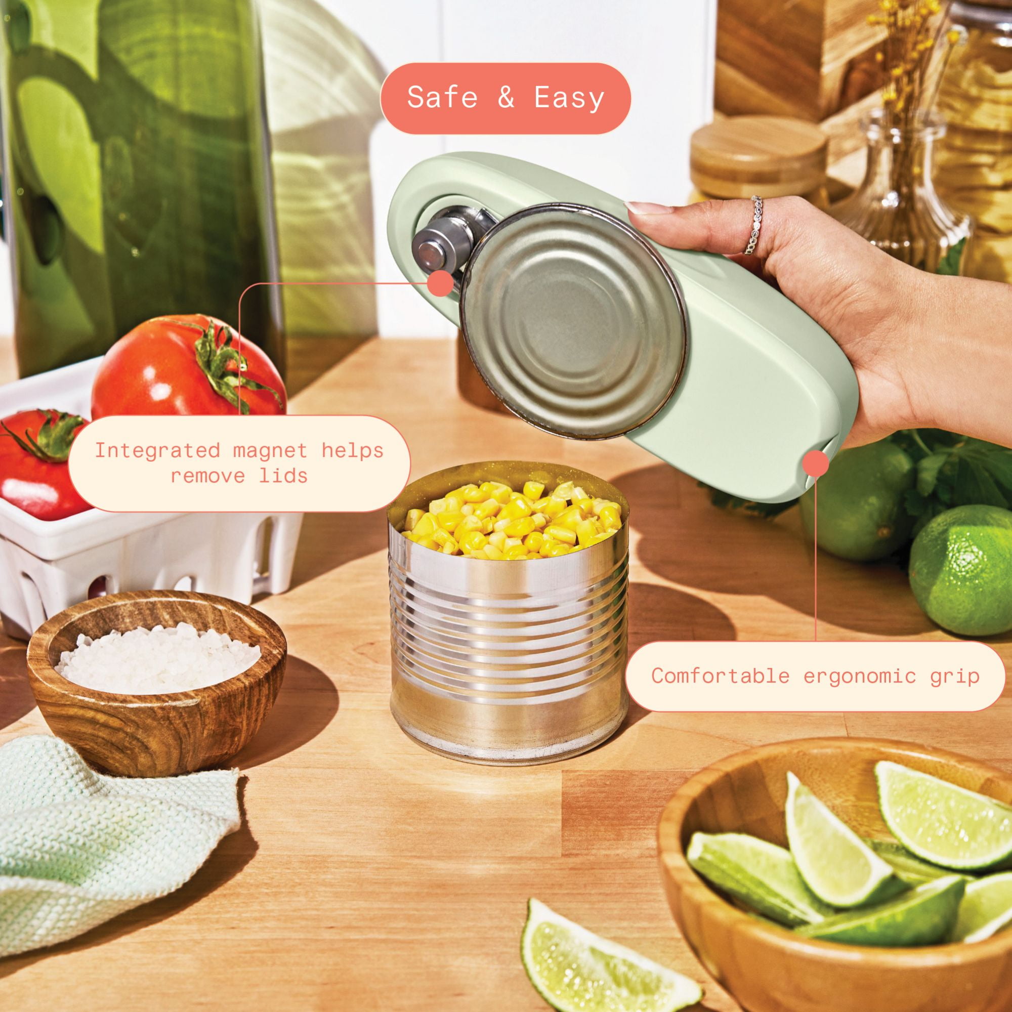 Beautiful Hands-Free Automatic Battery Powered Electric Can Opener, Sage Green by Drew Barrymore