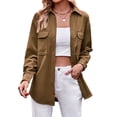 thumbnail image 3 of SLADYGLO Women Lapel Collar Button Down Long Sleeve Chest Pockets Shirt, 3 of 7